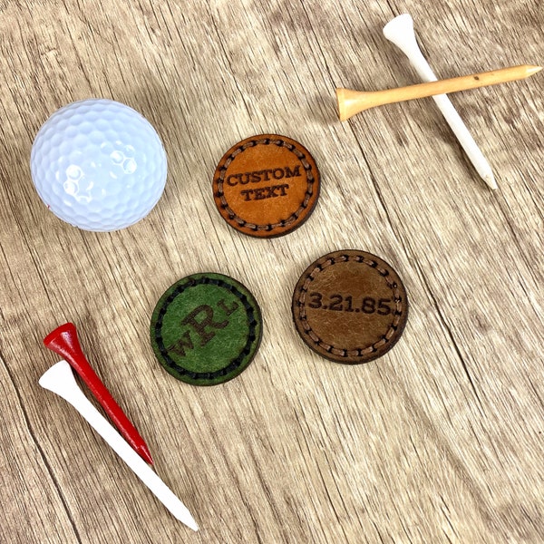 Benutzerdefinierte italienisches Leder Golfball Marker, personalisierte Golf Geschenk Accessoire, Golfliebhaber, Golfmünze