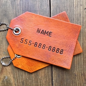 Custom Personalized Leather Luggage Tag: 1 single luggage tag, Hand Stamped Gift