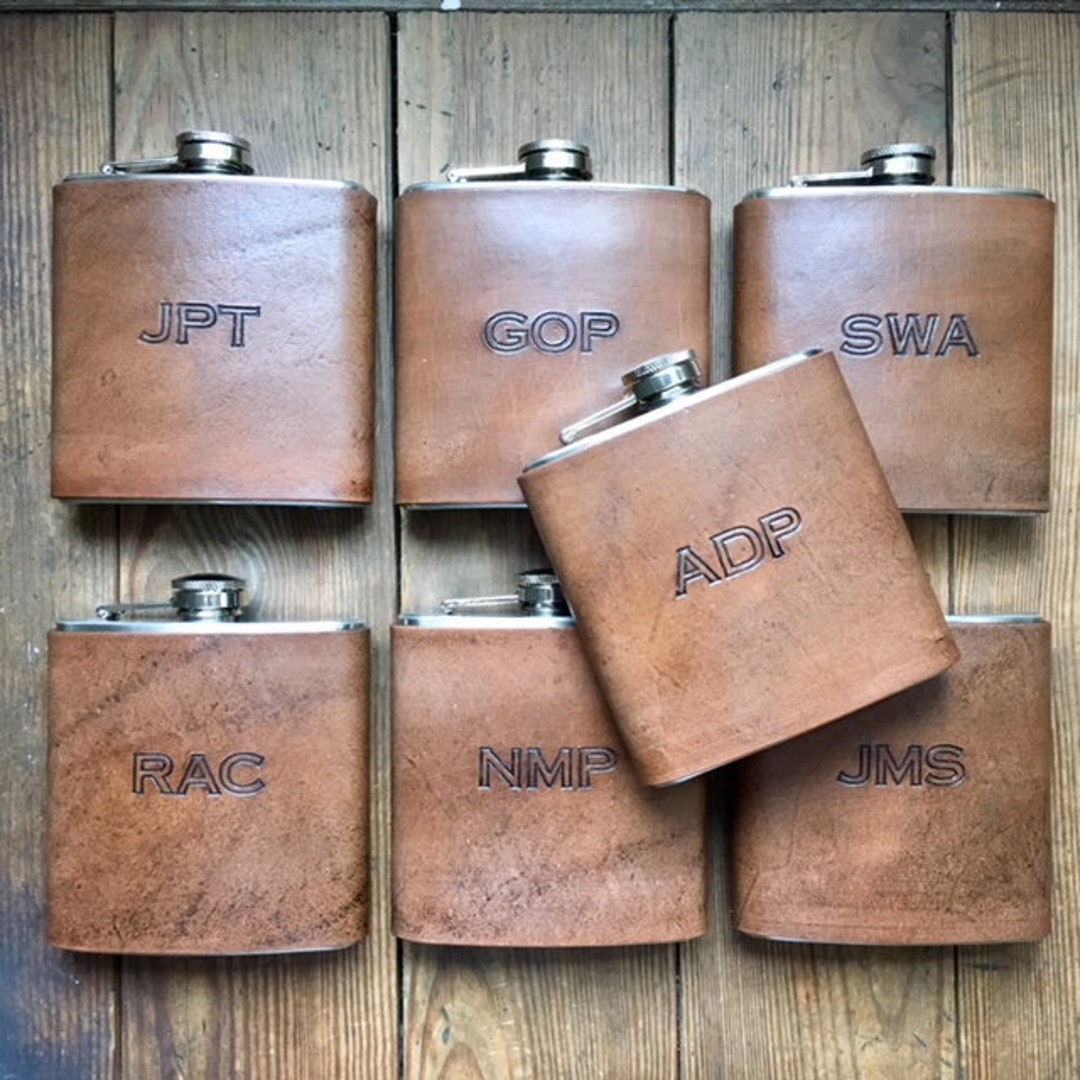 Personalized Flask, Monogram Flask, Wedding Leather Flask, Custom ...