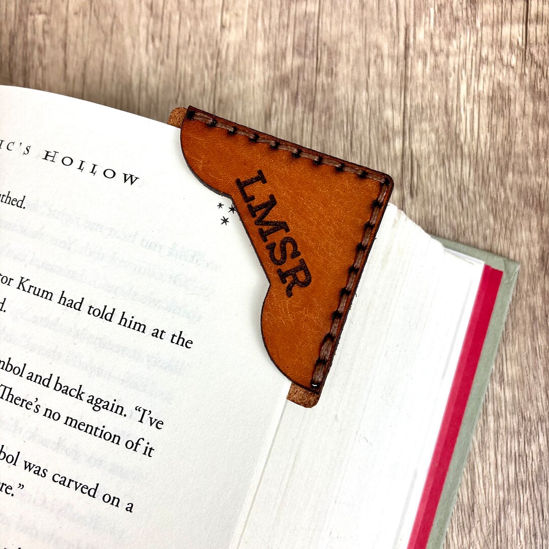 Custom Corner Bookmark, Leather Personalized Bookmark, Italian Leather