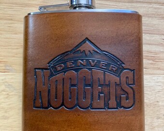 Denver Nuggets Handmade leather flask, NBA Basketball flask, Colorado sports teams, Nikola Jokic