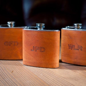 Personalized Leather Hip Flask, Groomsmen Gift, Monogram Flask, Groom Gift, Gift For Him