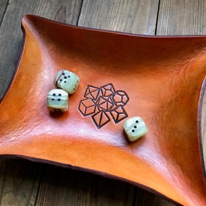 D&D Leather dice Tray, Dungeons and Dragons, Leather Catchall, leather tray, Ring Dish, Dice Tray, Design you own logo!