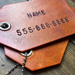 Custom Personalized Leather Luggage Tag: 1 single luggage tag, Hand Stamped Gift image 3