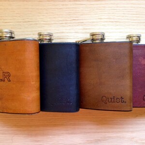 Custom Leather Hip Flask Quote, Gift for him, Mens Flask, 6oz flask, Groomsmen gift, groom gift, Fathers day gift image 4