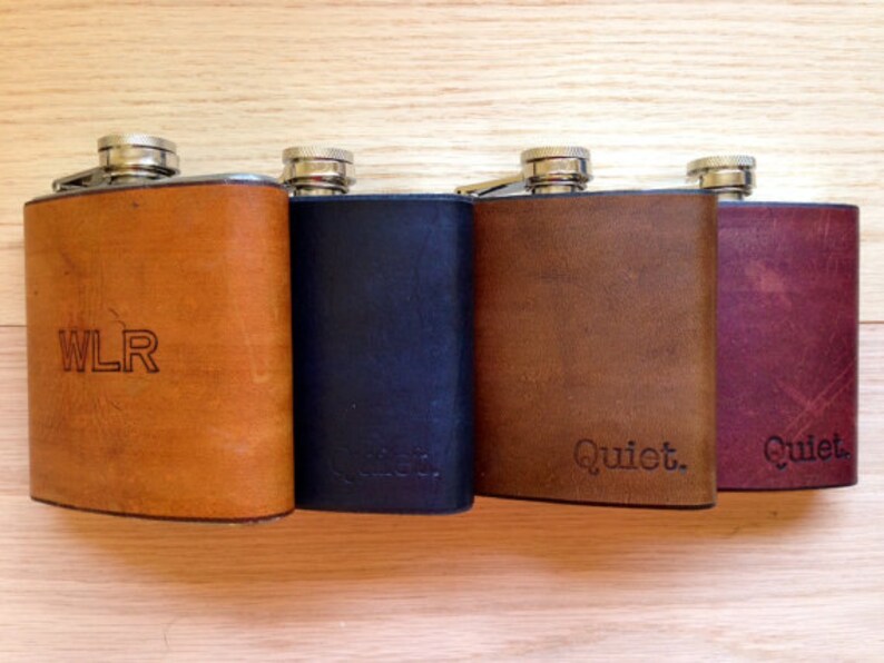 Custom Leather Hip Flask Quote, Gift for him, Mens Flask, 6oz flask, Groomsmen gift, groom gift, Fathers day gift image 4