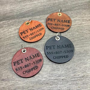Leather Dog Name Tag, NO JINGLING, Luggage Tag, Cat ID Tag, Leather Dog Collar, Dog Name Tag,