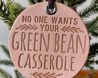 Green Bean Casserole Leather Christmas Tree Ornament, Holiday Ornament, Christmas Decorations, Christmas Dinner