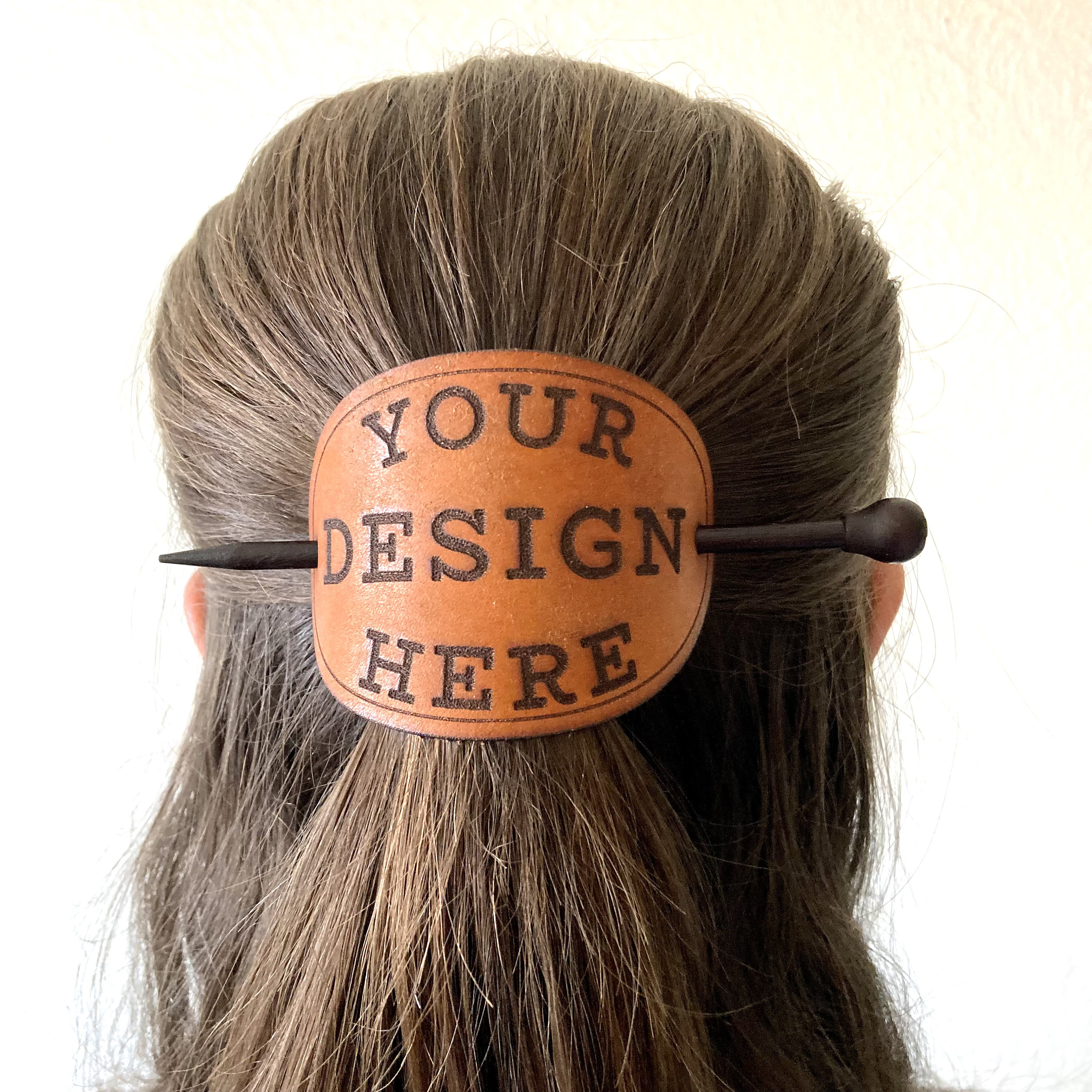 Customizable Italian Leather Hair Brooch, Custom Personalized barrette hair slide, bun ponytail holder,