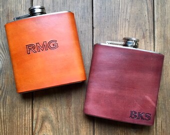 Hip Flask, Personalized Flask, Leather Flask, Groomsmen Flask, Custom flask, Groomsmen gift box, Gift for him,