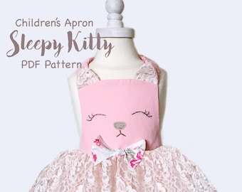 Sleepy Kitty Children's Apron Sewing Pattern. PDF Pattern. Toddler Pattern. All Sizes 1/2-8 Included