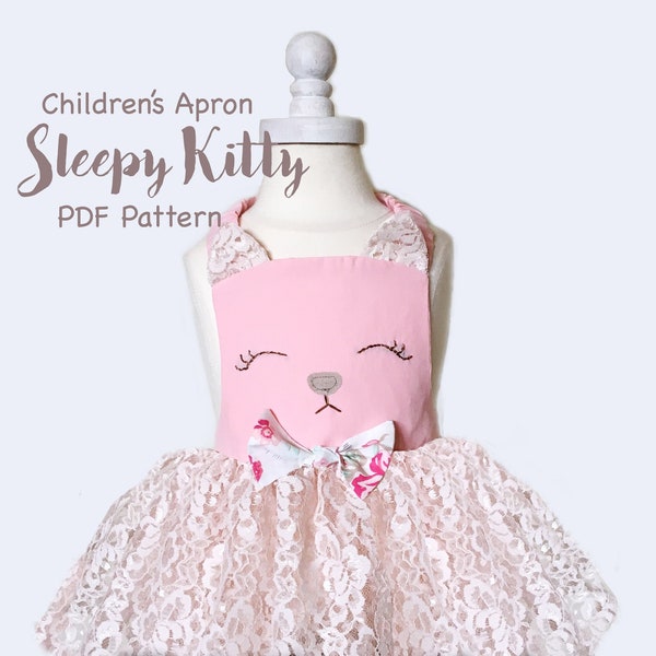 Sleepy Kitty Children's Apron Sewing Pattern. PDF Pattern. Toddler Pattern. All Sizes 1/2-8 Included