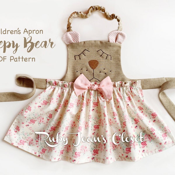 Patron de couture de tablier pour enfants Sleepy Bear. Patron PDF. Motif enfant en bas âge. Toutes les tailles 1/2-8 incluses