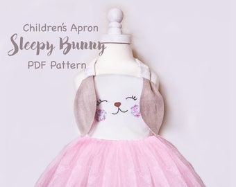 Sleepy Bunny Children's Apron Sewing Pattern. PDF Pattern. Toddler Pattern. All Sizes 1/2-8 Included