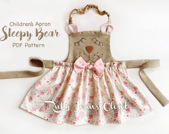 Sleepy Bear Children's Apron Sewing Pattern. PDF Pattern. Toddler Pattern. All Sizes 1/2-8 Included