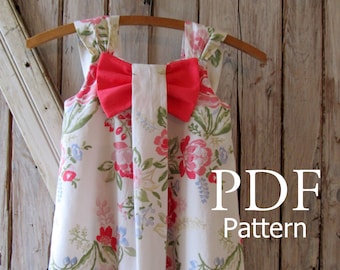 Aubrey - Bow Dress PDF Pattern. Girl's Dress Pattern. Toddler Pattern. Sizes 12m-8 included