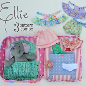 SALE 3 Pattern Combo Ellie Baby Elephant PDF Doll Pattern, Wardrobe and Travel Case image 1