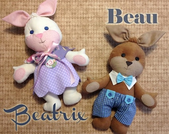 COMBO Beatrix and Beau Easter Bunny PDF Doll Pattern AND Wardrobe
