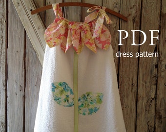 Sunny Flower - Pillowcase Dress Pattern Tutorial. Girl's Dress Pattern. Girl's Sewing Pattern. Easy Sew Sizes 12m thru 10 included