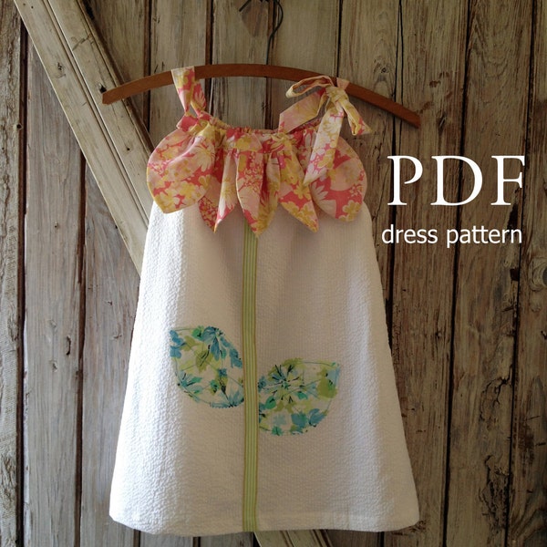 Sunny Flower - Pillowcase Dress Pattern Tutorial. Girl's Dress Pattern. Girl's Sewing Pattern. Easy Sew Sizes 12m thru 10 included