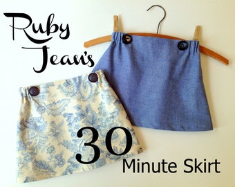 Jupe Ruby Jean 30 minutes - Patron de jupe fille PDF. Patron de couture fille. Patron PDF. Modèle pour tout-petits. Tailles 1-10