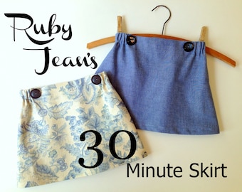 Jupe Ruby Jean 30 minutes - Patron de jupe fille PDF. Patron de couture fille. Patron PDF. Modèle pour tout-petits. Tailles 1-10
