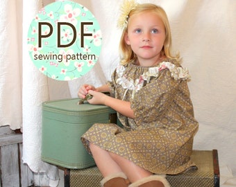 Olivia - Girl's Ruffled Peasant Dress Pattern PDF. Girl Kid Toddler Child Sewing Pattern. Easy Sew Sizes 1(12m)-10 included