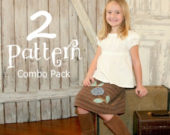 2 Pattern Combo - includes the Vintage Rose Skirt and the Sweet Cheeks Top Girl PDF Sewing Pattern Sizes 1-10