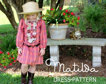 Matilda - Girl's Peasant Dress Pattern PDF. Girl's Long Sleeved Sewing Pattern.Tutorial  Sizes 12m-10 included