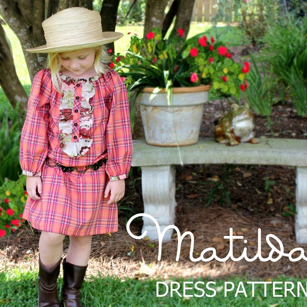 SALE! Matilda - Girl's Peasant Dress PDF Pattern, Girl's Long Sleeved Sewing Pattern.Tutorial  Sizes 12m-10 included