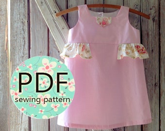 Maddie - Girl's Ruffled Dress Pattern PDF. Girl Kid Toddler Child Sewing Pattern. Easy Sew Sizes 12m-10 included