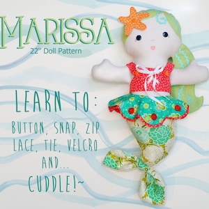 2 PATTERN COMBO Marissa Mermaid Doll and Fishy Friends PDF pattern Fine Motor Skills Learning 22'' Doll Pattern