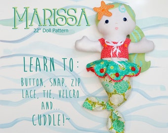 2 PATTERN COMBO Marissa Mermaid Doll and Fishy Friends PDF pattern Fine Motor Skills Learning 22'' Doll Pattern