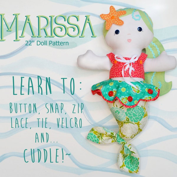 2 PATTERN COMBO Marissa Mermaid Doll and Fishy Friends PDF pattern Fine Motor Skills Learning 22'' Doll Pattern