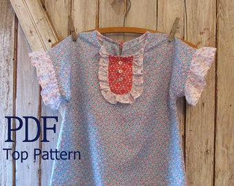 NEW Peggy Sue Ruffle Top PDF Pattern Tutorial for girls toddlers baby and kids sizes 1-8