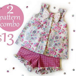 2 Pattern Combo - Aubrey Dress Top and Simply Sweet Shorts - Dress PDF Pattern  Sizes 1-8