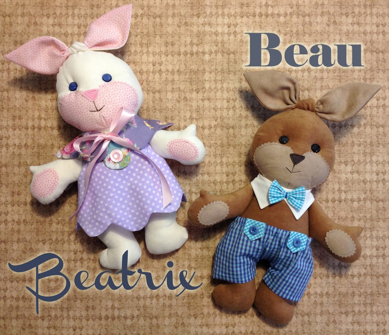 3 PATTERN COMBO Beatrix and Beau Baby Bunny PDF Doll Pattern, Wardrobe and Travel Case image 2