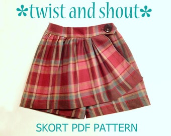 VENTE ! Twist & Shout - Patron de jupe-short fille PDF. Patron de couture fille. Patron de jupe PDF. Modèle pour tout-petits. Tailles 1-10