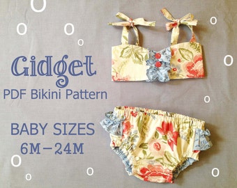 Gidget - Baby Bikini Sewing Pattern. Retro Swimsuit Pattern. Girl Sewing Pattern. Baby Sewing Pattern. Sizes 6m-24m