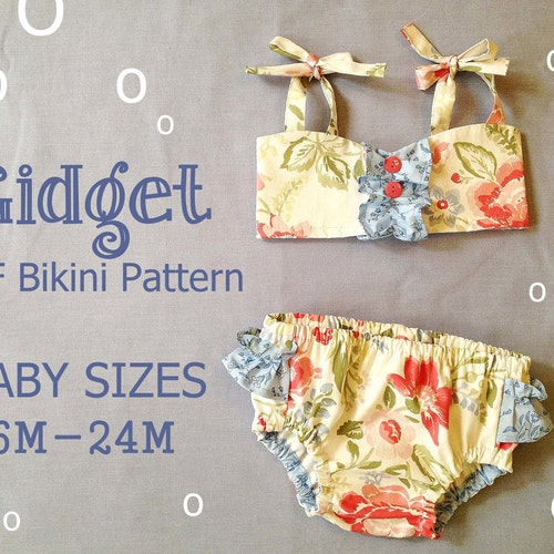 Gidget - Baby Bikini Sewing Pattern. Retro Swimsuit Pattern. Girl Sewing Pattern. Baby Sewing Pattern. Sizes 6m-24m