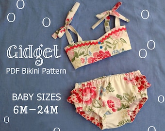 Gidget - Baby Bikini Schnittmuster. Retro Badeanzug Muster. Mädchen Schnittmuster. Baby Schnittmuster. Größen 6m-24m
