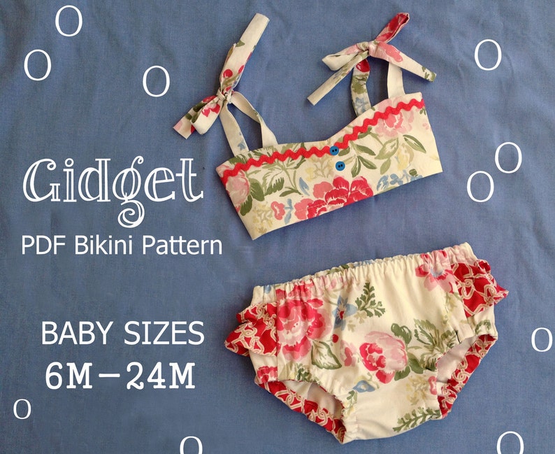 Gidget Baby Bikini Sewing Pattern. Retro Swimsuit Pattern. Girl Sewing Pattern. Baby Sewing Pattern. Sizes 6m-24m image 1