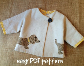 Good Dog - Car Coat PDF Pattern. Girl or Boy jacket pattern. Unisex sewing pattern.  Kid's clothing. Sizes 1/2 - 6