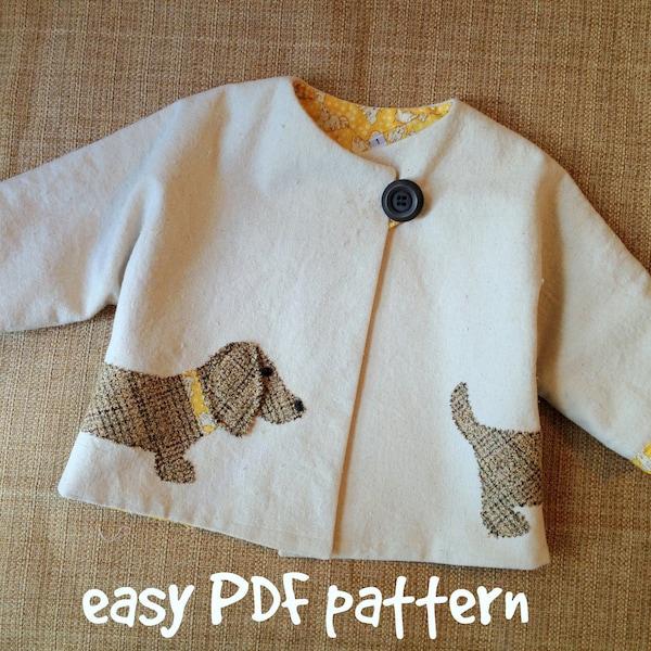 Good Dog - Car Coat PDF Pattern. Girl or Boy jacket pattern. Unisex sewing pattern.  Kid's clothing. Sizes 1/2 - 6