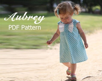 Aubrey - Bow Dress Sewing Pattern. Girl's Dress Pattern. Toddler Pattern. PDF Pattern. Sizes 12m-8 included