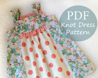 Forget-Me-Knot - Girl&#39;s Knot Dress PDF Pattern. Sewing Pattern for Girls.  Sizes 1 - 9/10 included