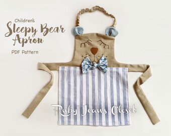 Sleepy Bear Children's Apron Sewing Pattern. PDF Pattern. Toddler Pattern. All Sizes 1/2-8 Included