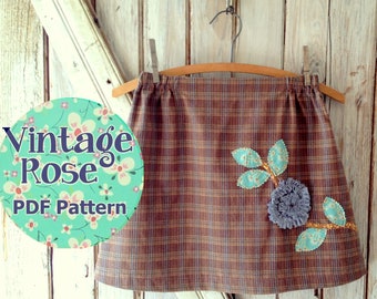 Vintage Rose Skirt - Girl's Skirt PDF sewing pattern. Girl Sewing Pattern. PDF Pattern. Toddler Pattern. Sizes 1-10