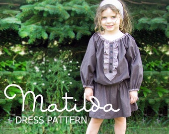 Matilda - Girl's Peasant Dress Pattern PDF. Girl's Long Sleeved Sewing Pattern.Tutorial  Sizes 12m-10 included