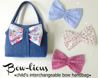 Bow-lious - Girl's Interchangeable Bow Bag  PDF Pattern Tutorial  Summer Purse Tote Accessory Easy Sew